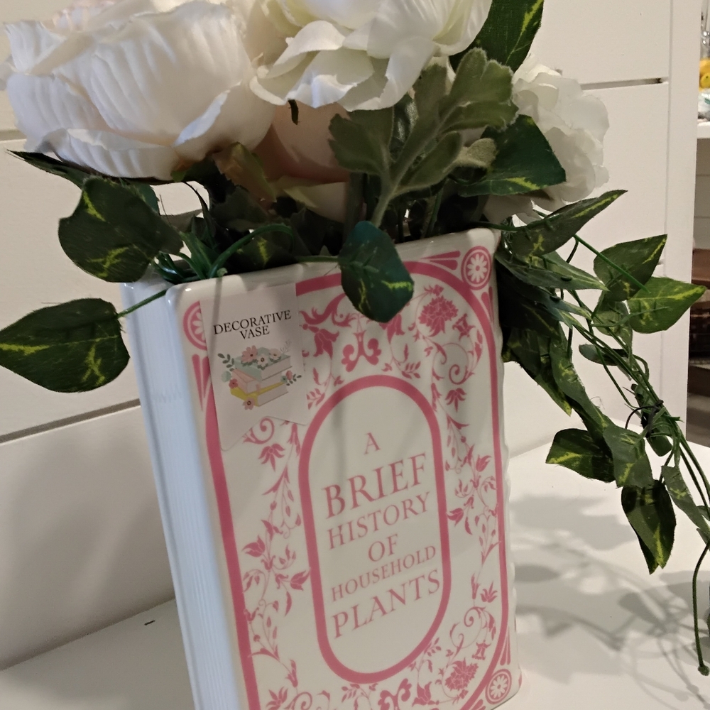 Floral Book Vase with Pink and White Faux Flower Accents - Picture 6 of 8